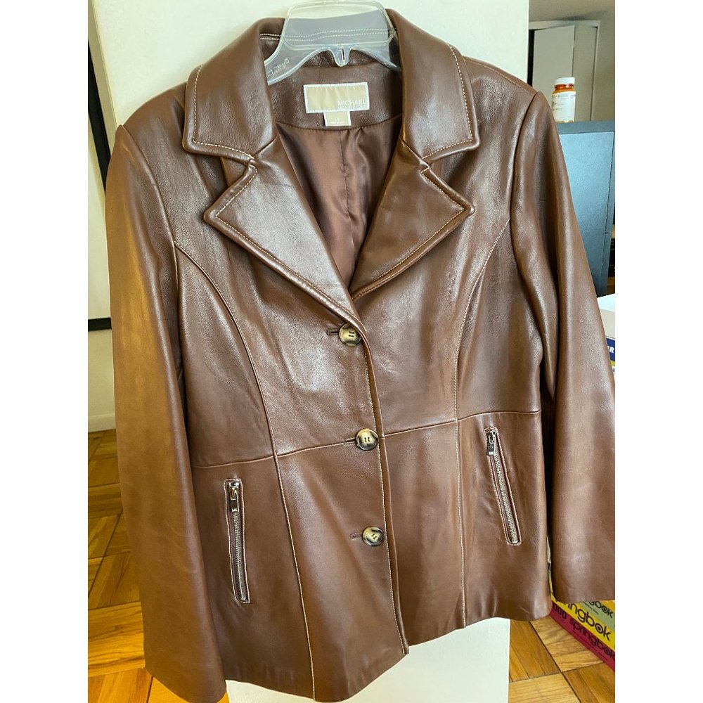 Michael Kors Women's Brown Leather Blazer Jacket